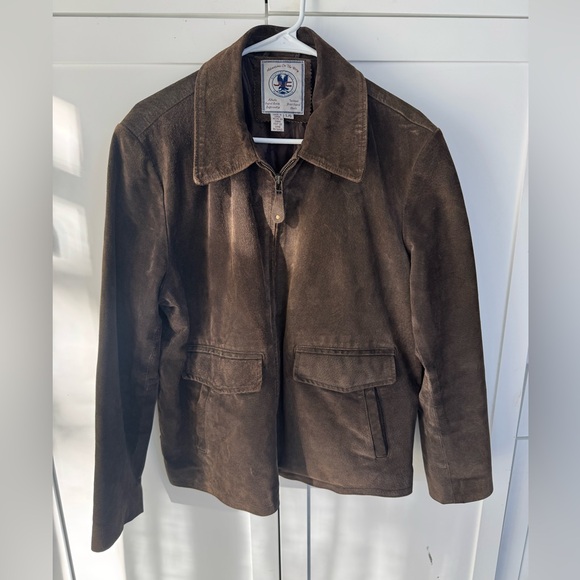 JLC Men’s Brown Suede Leather Bomber Jacket Zip Up Coat Size L - Picture 2 of 12